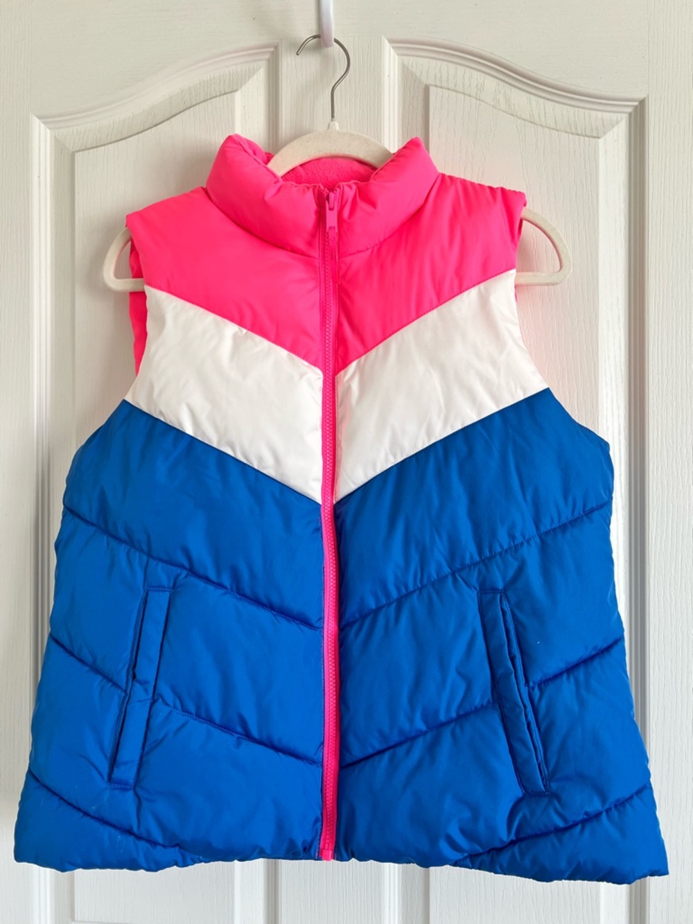 GAP Colorblock Puffer Vest - Hot Pink, White & Royal Blue